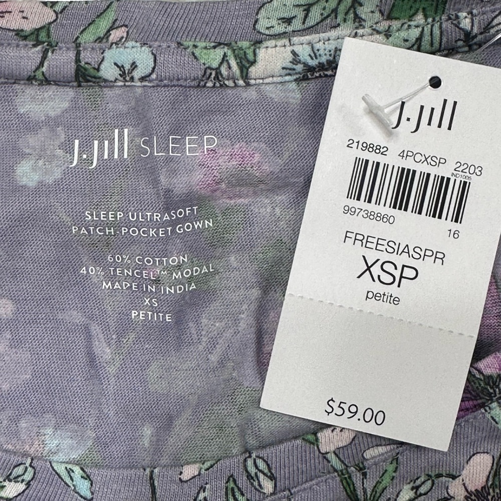 NWT J Jill Sleep Gown Size XS Freesia Pattern Grey and lavender - Picture 3 of 5
